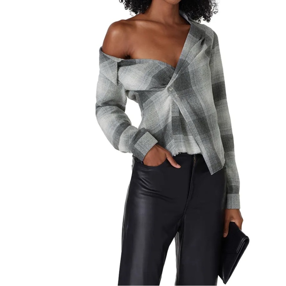 RTA Stylish Plaid Off-Shoulder Top